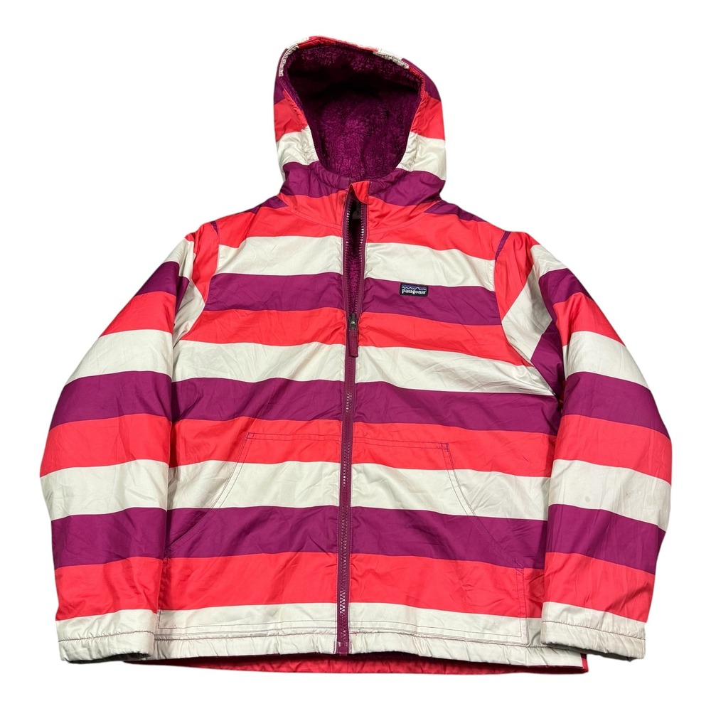 Patagonia Polyester Striped Sherpa Reversible Jacket Kids Youth Large FLAWS‎
